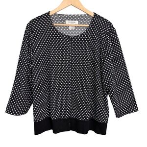 Misook Black White Mesh Overlay Polka Dot Knit Cardigan 3/4 Sleeve Top Plus 1X